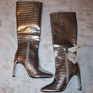 ZARA Silver laminated heeled boots
